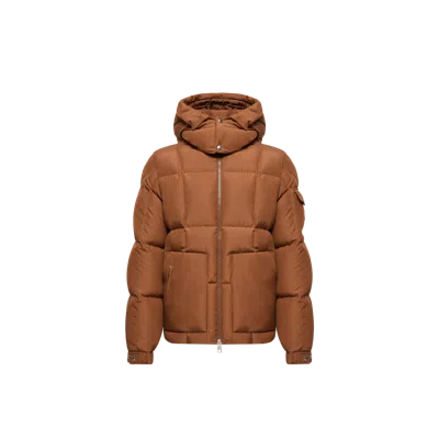 Moncler Dravenis Hooded Mid-length Down Jacket In Brown