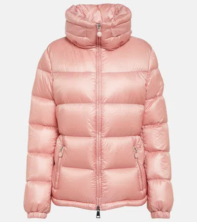 Moncler Fitted Waist Stand-up Collar Down Jacket In Pink