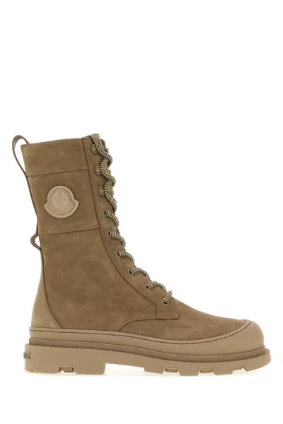 Moncler Dove Grey Suede Vera Boots In Green