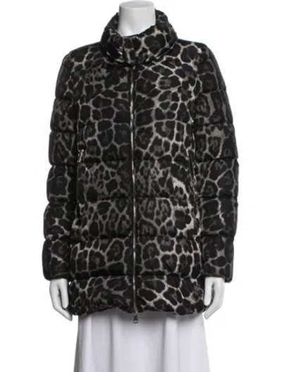 Pre-owned Moncler Down Animal Print Down Coat In Black