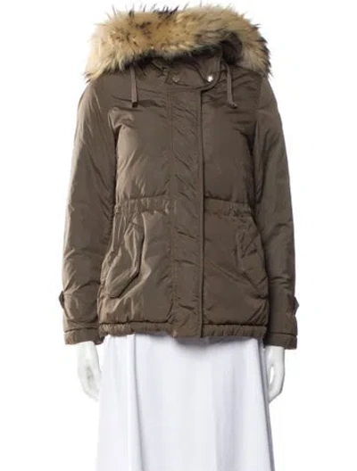 Pre-owned Moncler Down Colorblock Pattern Down Coat In Brown