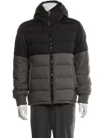 Pre-owned Moncler Down Colorblock Pattern Puffer Coat In Gray