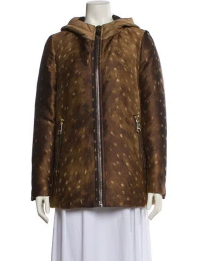Pre-owned Moncler Down Faux Fur Coat In Brown