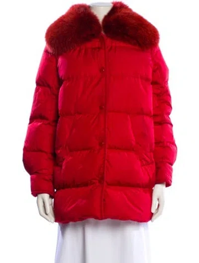 Pre-owned Moncler Down Faux Fur Coat In Red