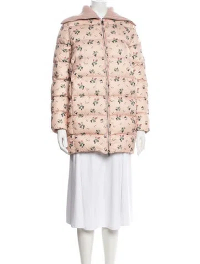 Pre-owned Moncler Down Floral Print Down Jacket In Pink