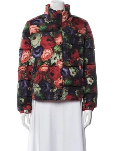 Pre-owned Moncler Down Floral Print Down Jacket In Red