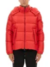 Moncler Hooded Padded Jacket Side Pockets In Red