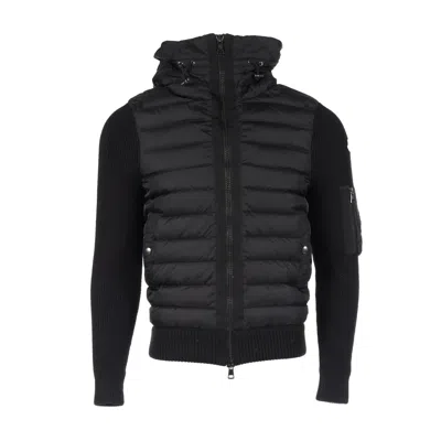 Moncler Down Jacket Nylon Wool Knit Switching Hooded In Black