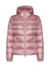Moncler Fitted Waist Stand-up Collar Down Jacket In Pink