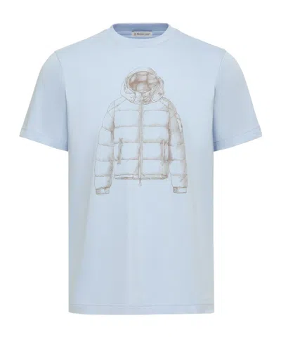 Moncler Down Jacket Print Cotton T-shirt In Blue