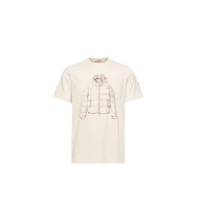 Moncler Down Jacket Print Cotton T-shirt, Men, White, Size: Xl In Neutral