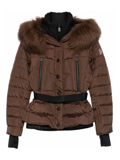 Moncler Down Jacket With Belt In Brown