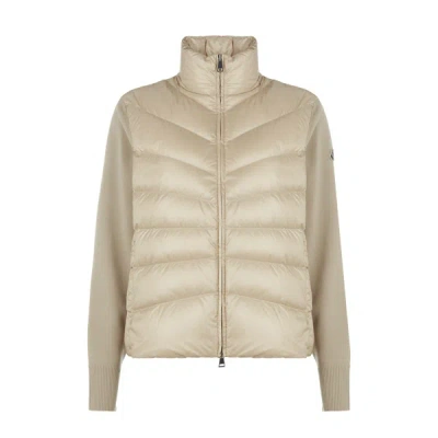 Moncler Down Jacket With Cotton Sleeves In Neutral