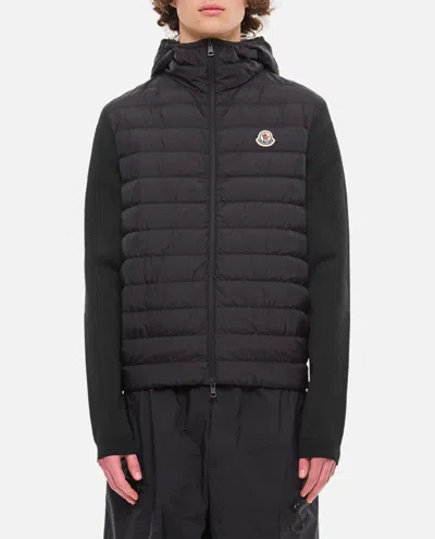 Moncler Down Jacket With Knit Sleeves In Brown