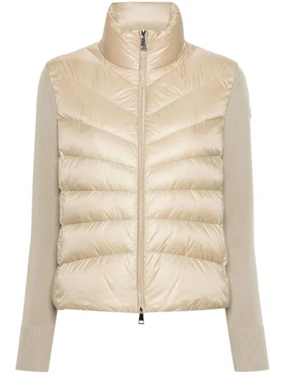 Moncler Down Jacket With Knitted Sleeves  In Neutral