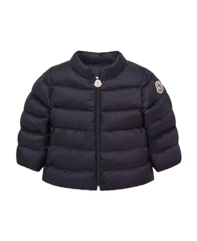 Moncler Down Jacket With Logo Affixed In Blue