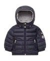 Moncler Down Jacket With Logo Affixed In Blue