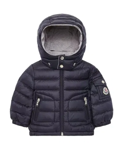 Moncler Down Jacket With Logo Affixed In Blue
