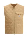 Moncler Camel Linen Padded Sleeveless Jacket In Neutral