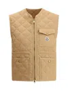 Moncler Camel Linen Padded Sleeveless Jacket In Neutral
