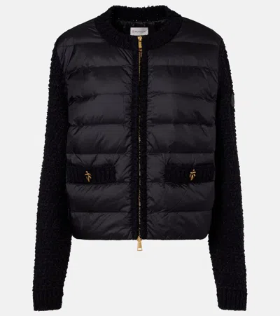 Moncler Down-paneled Bouclé-trimmed Zip-up Cardigan In Black