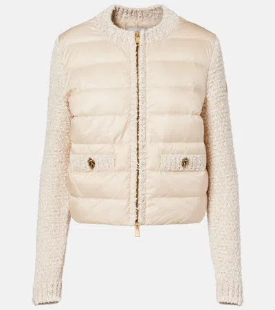 Moncler Down-paneled Bouclé-trimmed Zip-up Cardigan In White
