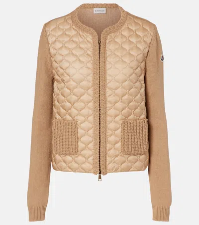 Moncler Down-paneled Cardigan In Brown
