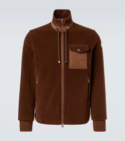 Moncler Down-paneled Fleece Cardigan In Brown