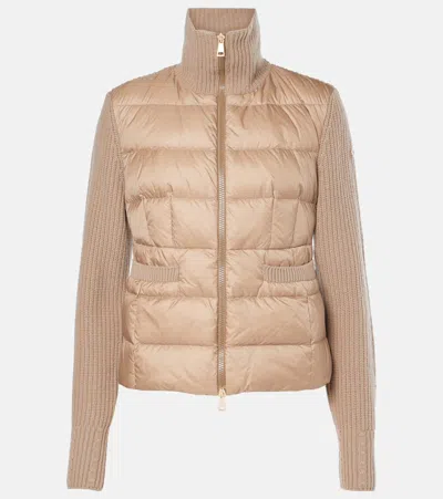 Moncler Down-paneled Faux Fur And Wool Cardigan In Pink