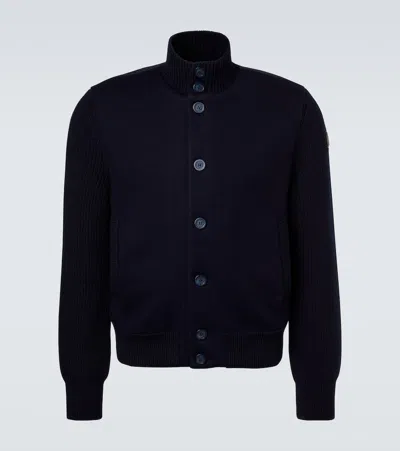 Moncler Down-paneled Virgin Wool Cardigan In Black