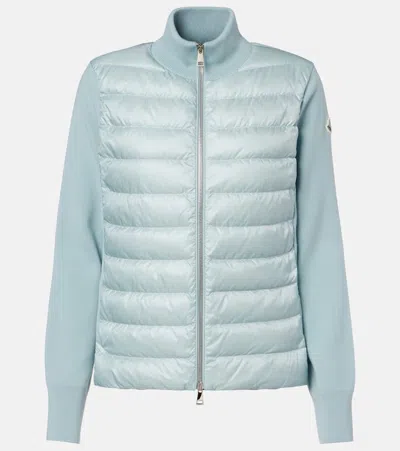 Moncler Down-paneled Virgin Wool Cardigan In Blue