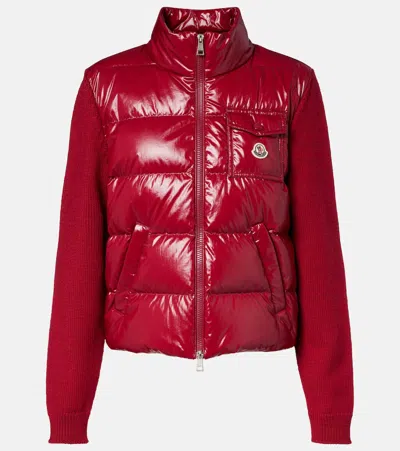 Moncler Down-paneled Virgin Wool Cardigan In Red