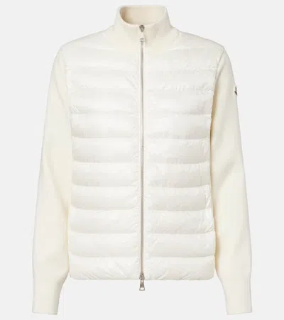 Moncler Down-paneled Virgin Wool Cardigan In White