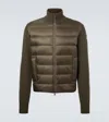 Moncler Men Nylon Down Jacket With Wool And Cashmere Sleeves In Green