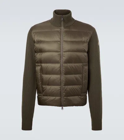 Moncler Men Nylon Down Jacket With Wool And Cashmere Sleeves In Green