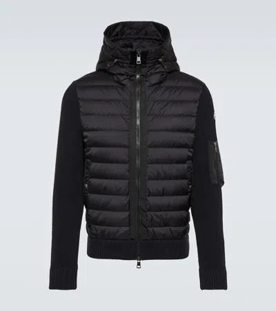 Moncler Cardigan Con Cappuccio Imbottito In Black