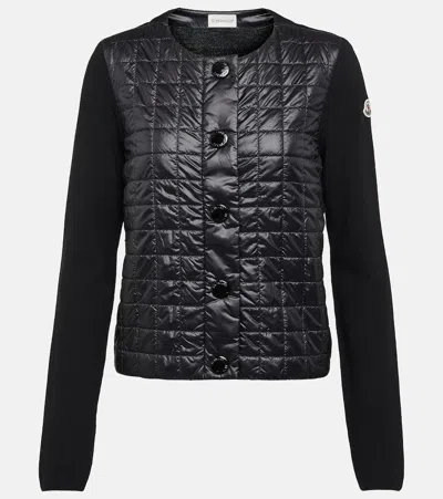 Moncler Down-paneled Wool Cardigan In Black