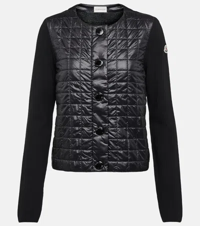 Moncler Logo Patch Quilted Knitted Cardigan In Black
