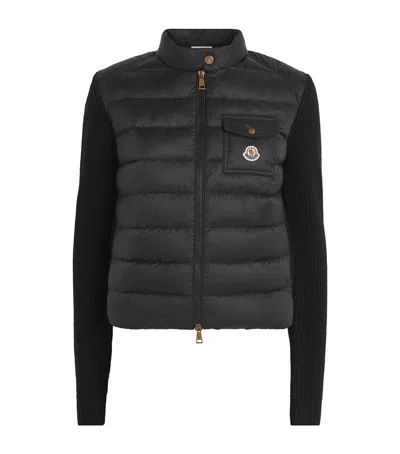Moncler Padded Wool Cardigan With Zip In Black