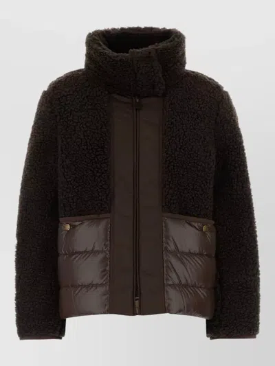 Moncler Teddy-fleece And Quilted Down Jacket For Women In Brown