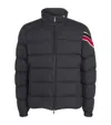 Moncler Navy Blue Solayan Short Down Jacket In Blue