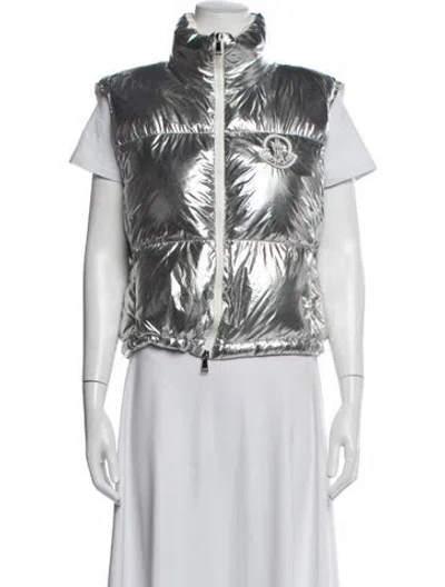 Pre-owned Moncler Down Vest In Metallic/silver