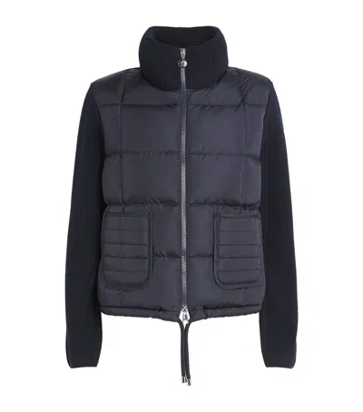 Moncler Down-wool Panelled Cardigan In Blue
