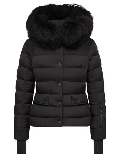 Moncler Down-filled Technical Coat With Detachable Sheepskin Hood Trim In Nero