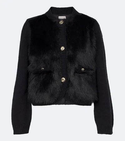 Moncler Down-paneled Alpaca And Wool-blend Cardigan In Black