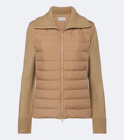 Moncler Down-paneled Virgin Wool Cardigan In Neutral