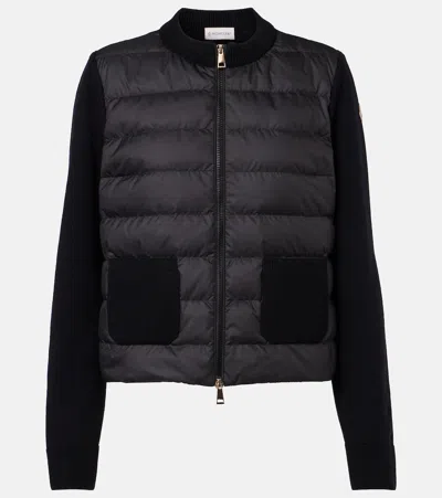Moncler Down-paneled Virgin Wool Cardigan In Black