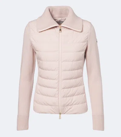 Moncler Down-paneled Virgin Wool Cardigan In Pink