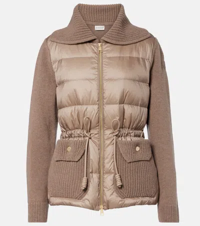 Moncler Down-paneled Wool And Cashmere Cardigan In Brown
