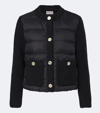 Moncler Down-paneled Wool-blend Cardigan In Black